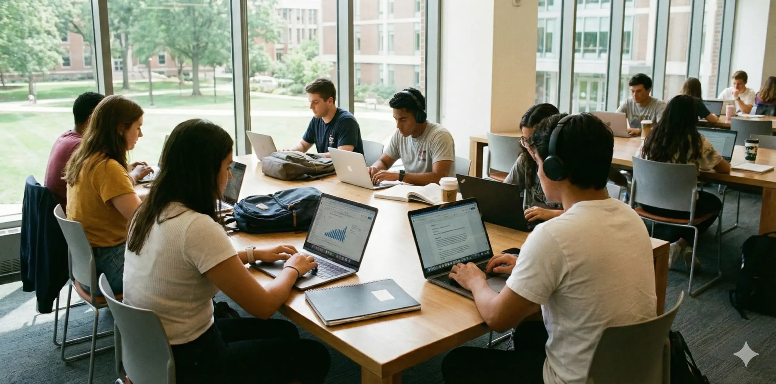 大学生がノートPCで作業しているイメージ