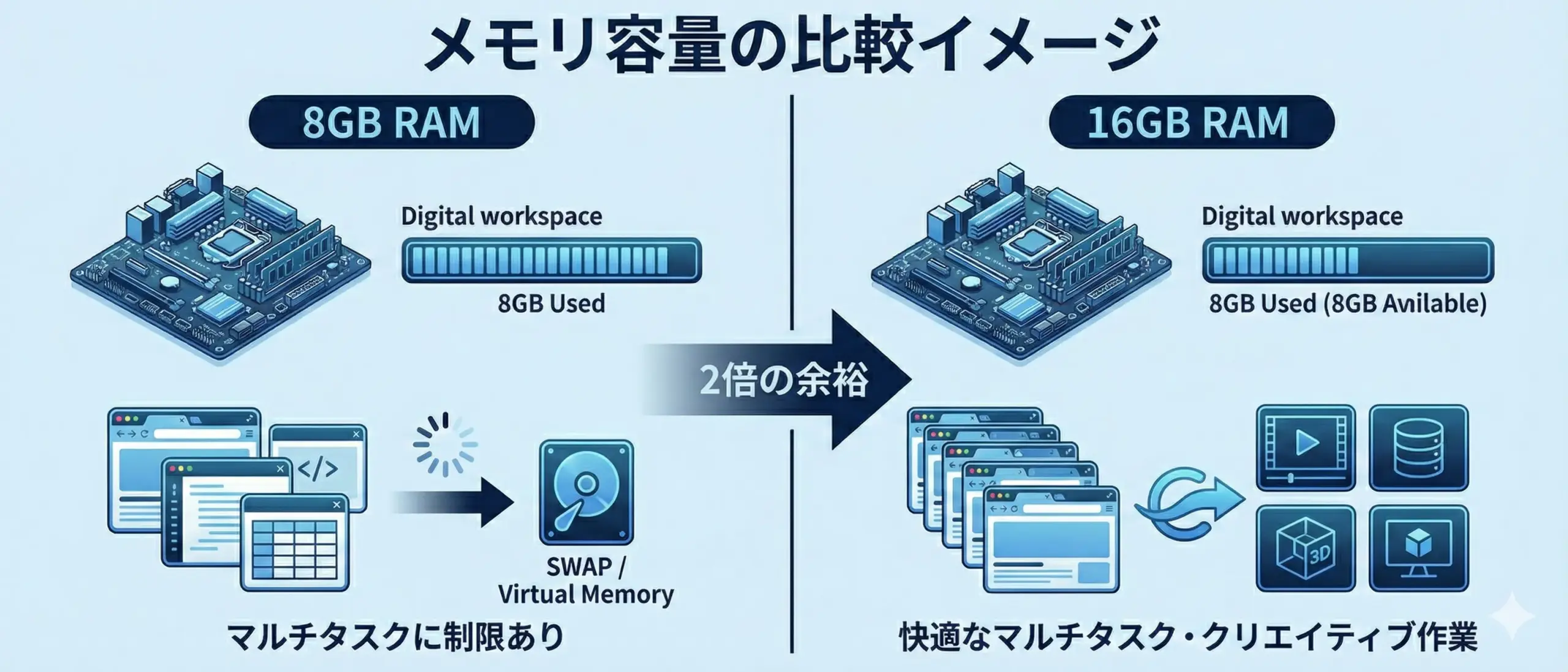 メモリ容量の比較イメージ